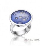 RRP £180 - DANIEL VIOR 925 Silver NEBULOSA Violet Enamel Ring