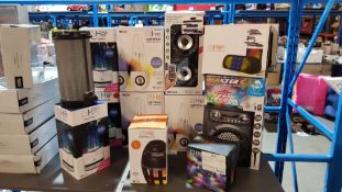 13 Items : Mixed Speaker Lot To Include He T 900 Premium Wireless Speaker With LED Lightshow, He La