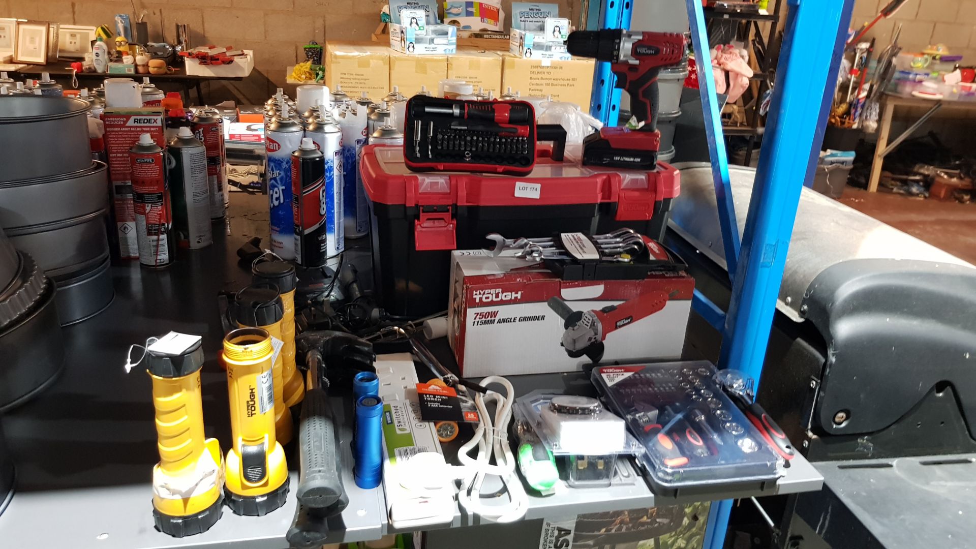 Approx 31 Items : Mixed DIY Lot To Include Hyper Tough 18V Lithium Ion Drill, 750W 115mm Angle Grin