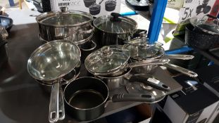 10 Items : Mixed Saucepans / Pots To Include 1 X Large 2 Tier Steamer / Drainer