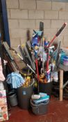 A Quantity Of Mixed Cleaning Items To Include Mops, Coat Hangers & Dustpan / Brushes