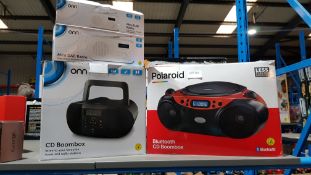 3 Items : 1 X Polaroid Bluetooth CD Boombox, 1 X Onn Mini DAB Radio & 1 x Onn CD Boombox