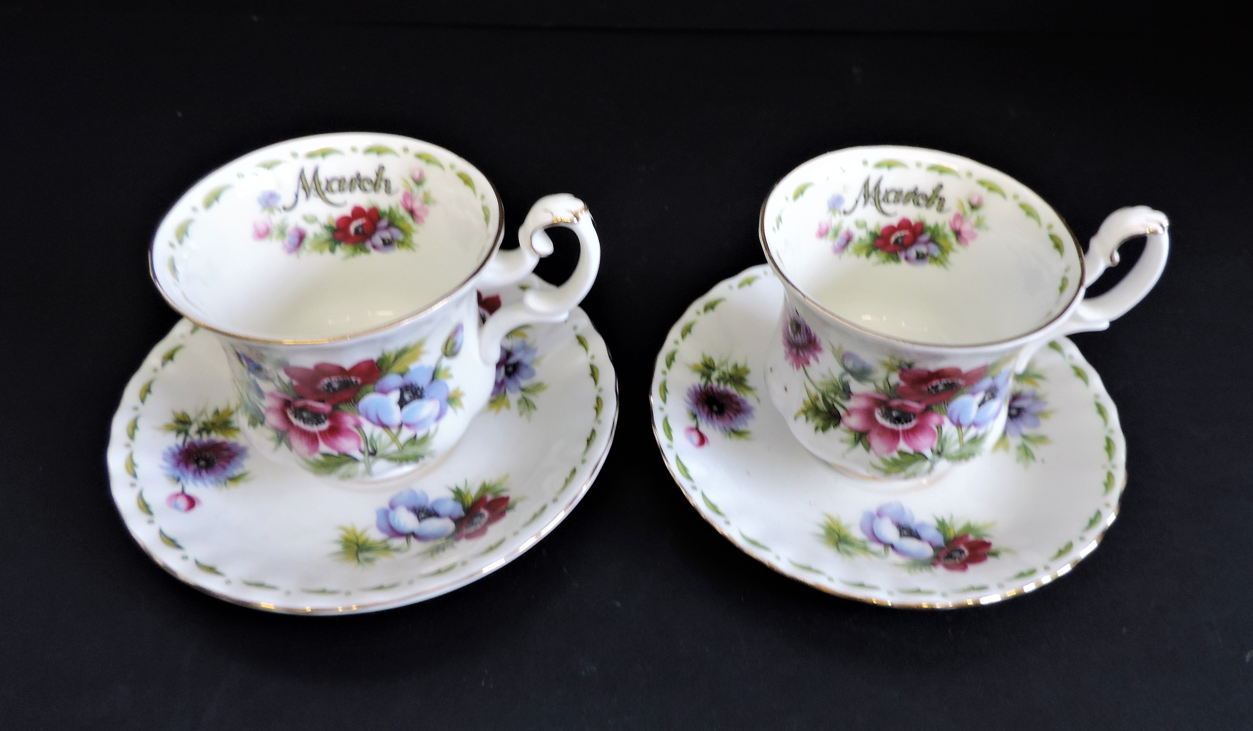 Pair Royal Albert Bone China Cups and Saucers Flower of Months Series - Image 8 of 10