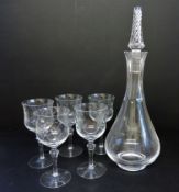 Decanter & Edwardian Etched Glasses Drinks Set
