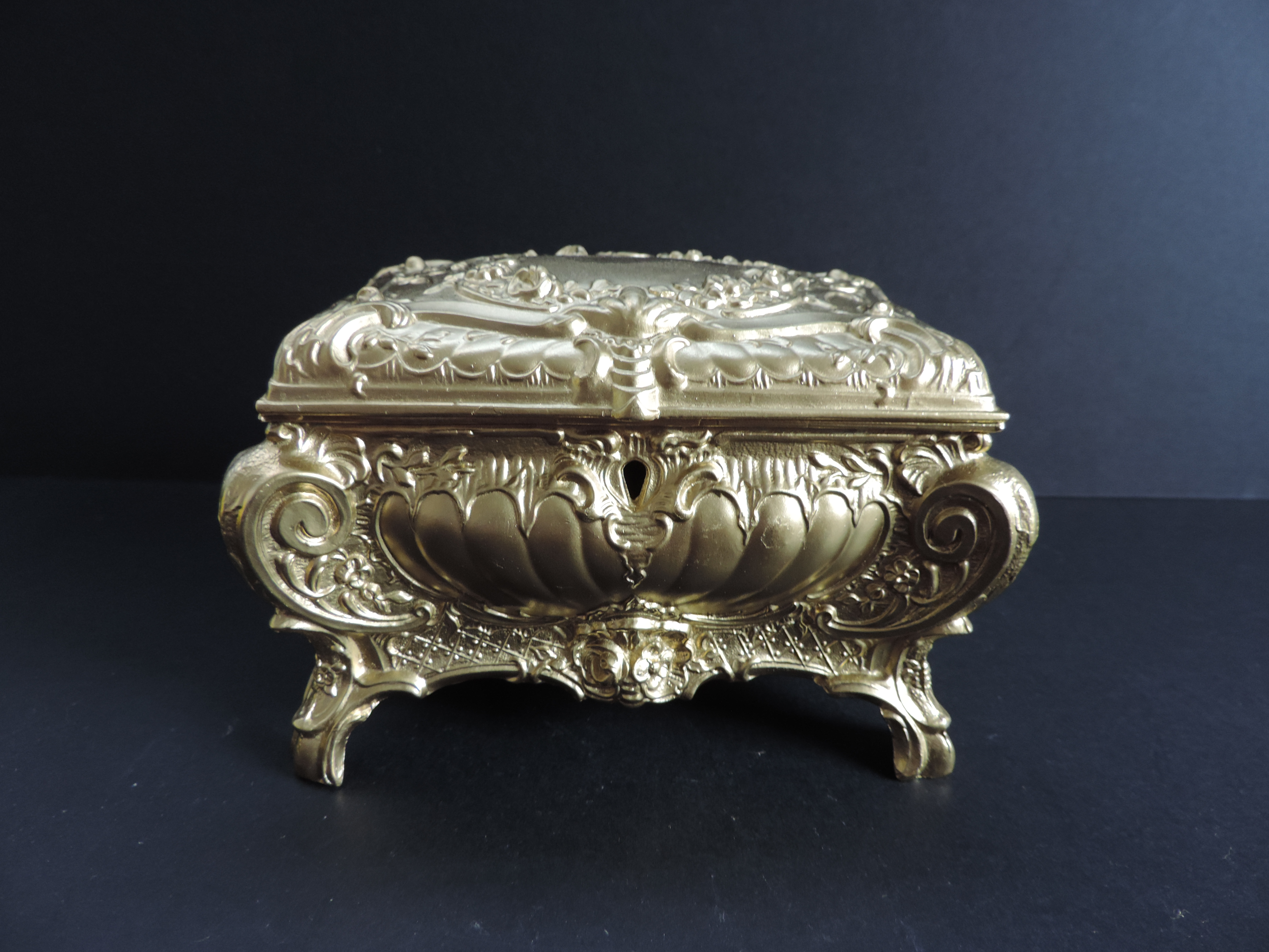 Antique Gold Metal Jewellery Casket
