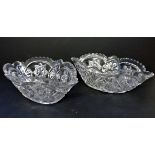 Matching Pair Large Victorian Cut Glass Boat Shaped Bowls
