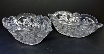 Matching Pair Large Victorian Cut Glass Boat Shaped Bowls