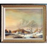 Bernard Page Original Oil Painting Dutch Winter Landscape