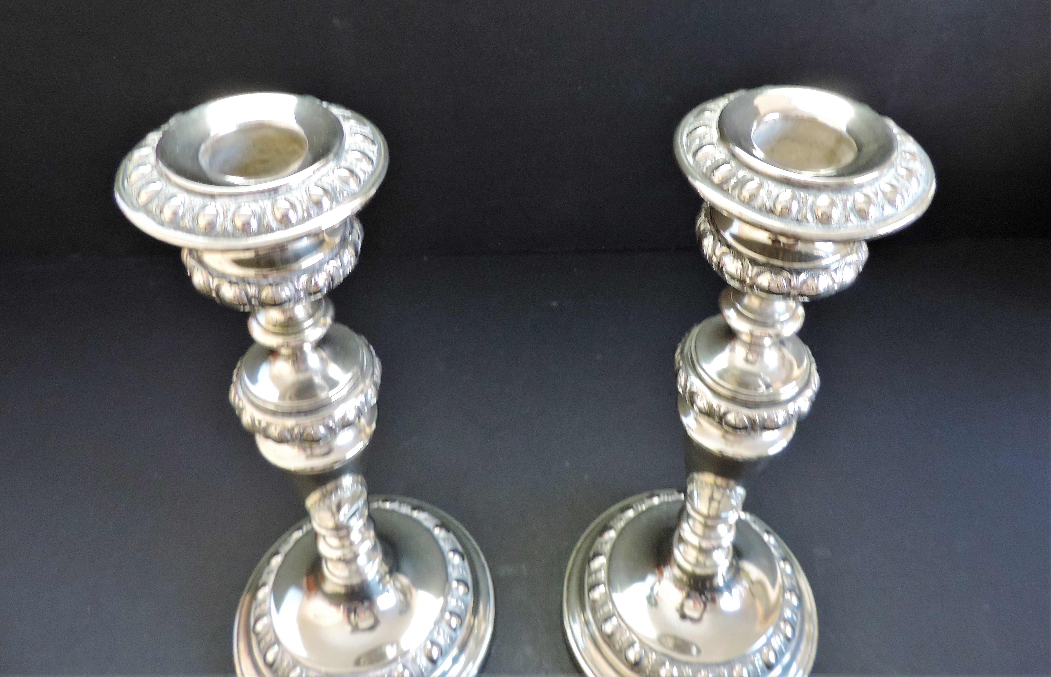 Pair of Antique Ornate Silver Plated Candle Sticks - Image 3 of 4