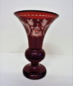 Vintage Bohemian Egermann Red Cut To Clear Glass Vase