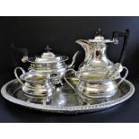 Antique Silver Plate Tea and Coffee Set on Serving Tray