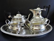 Antique Silver Plate Tea and Coffee Set on Serving Tray