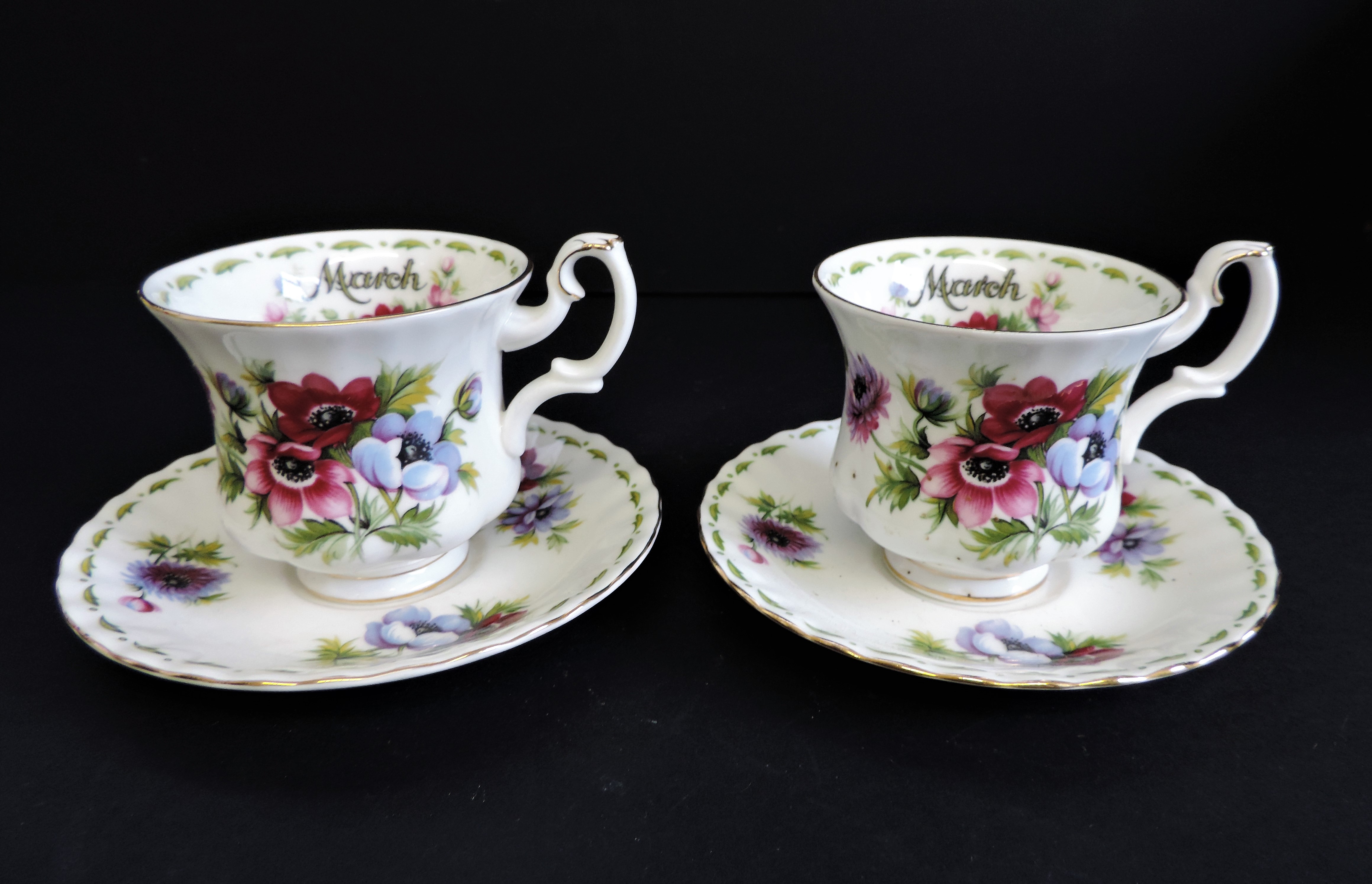 Pair Royal Albert Bone China Cups and Saucers Flower of Months Series - Image 5 of 10