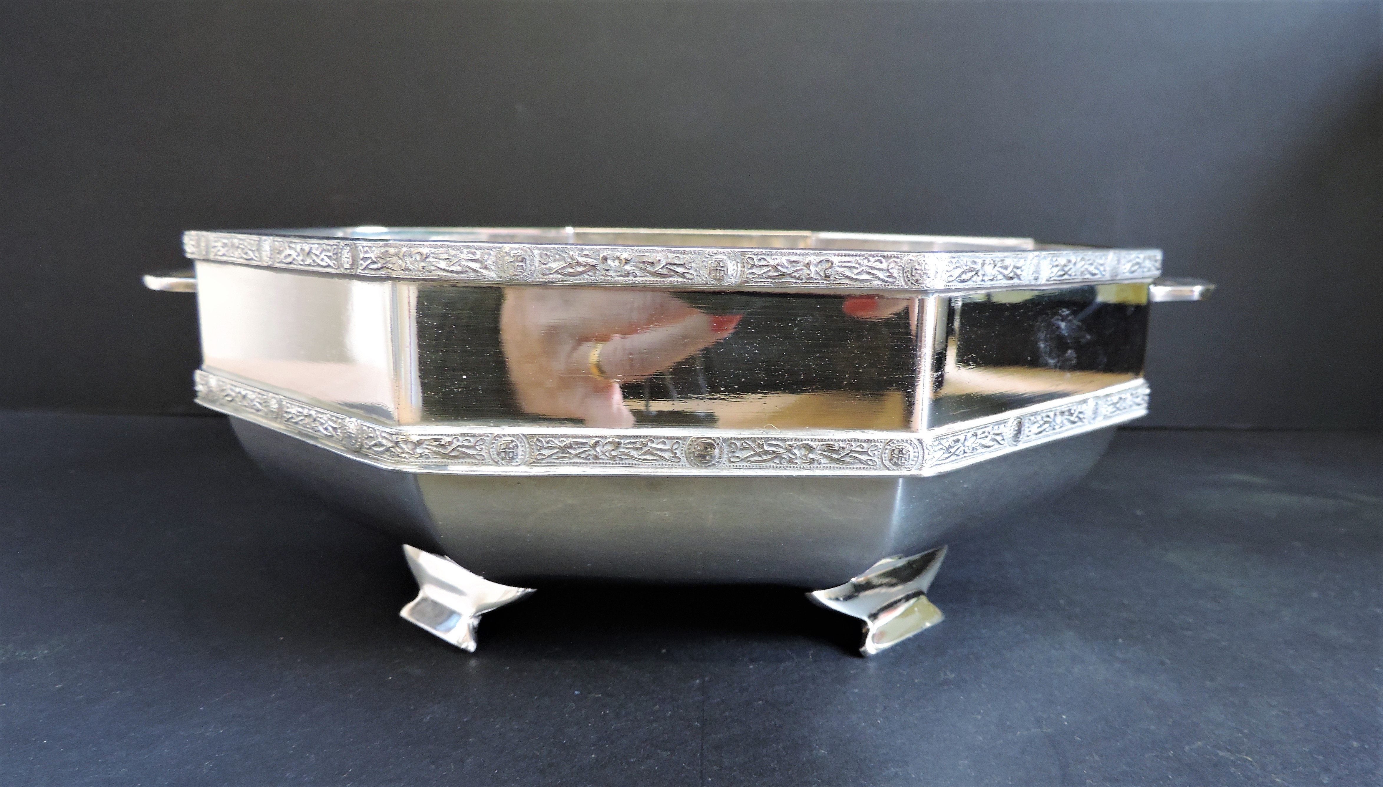 Antique Art Deco Silver Plated Octagonal Bowl 30cm Wide