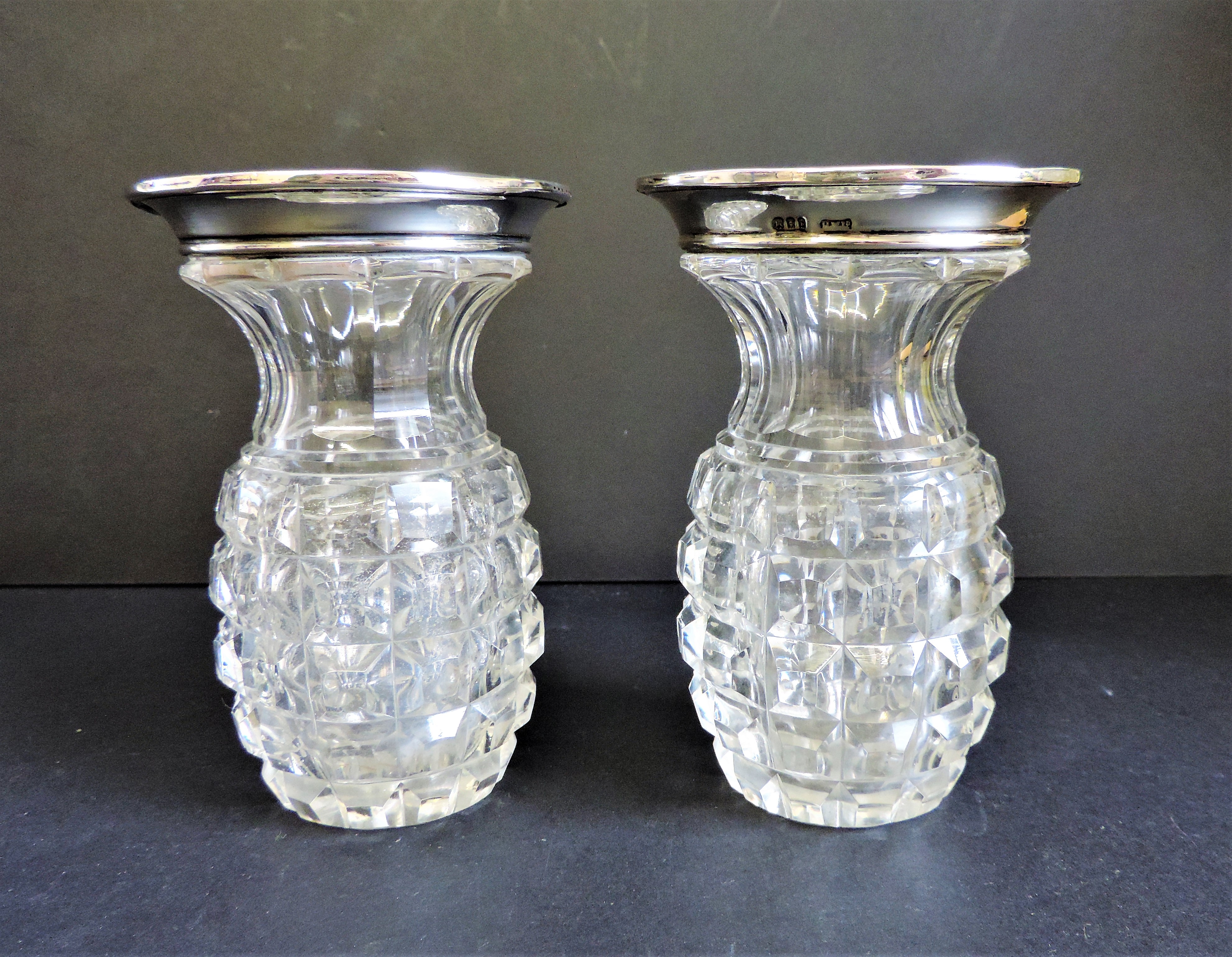 Pair of Antique Silver Rimmed Vases