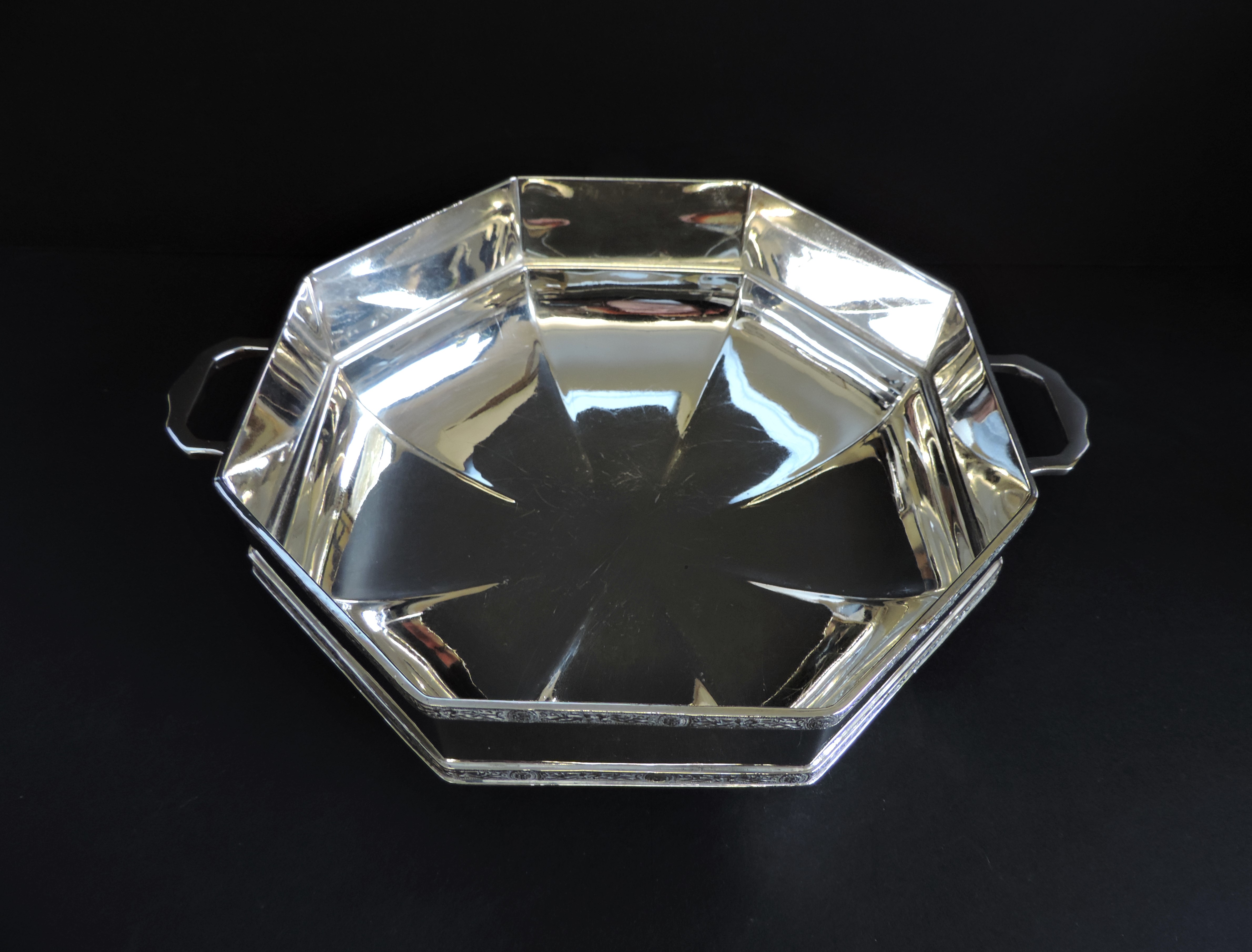 Antique Art Deco Silver Plated Octagonal Bowl 30cm Wide - Image 4 of 6
