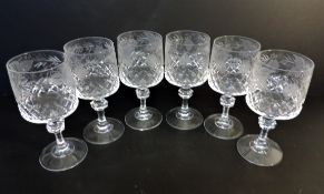 Set of 6 Val St. Lambert Crystal Wine Glasses