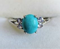 Turquoise and White Topaz Ring in Sterling Silver