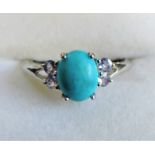 Turquoise and White Topaz Ring in Sterling Silver