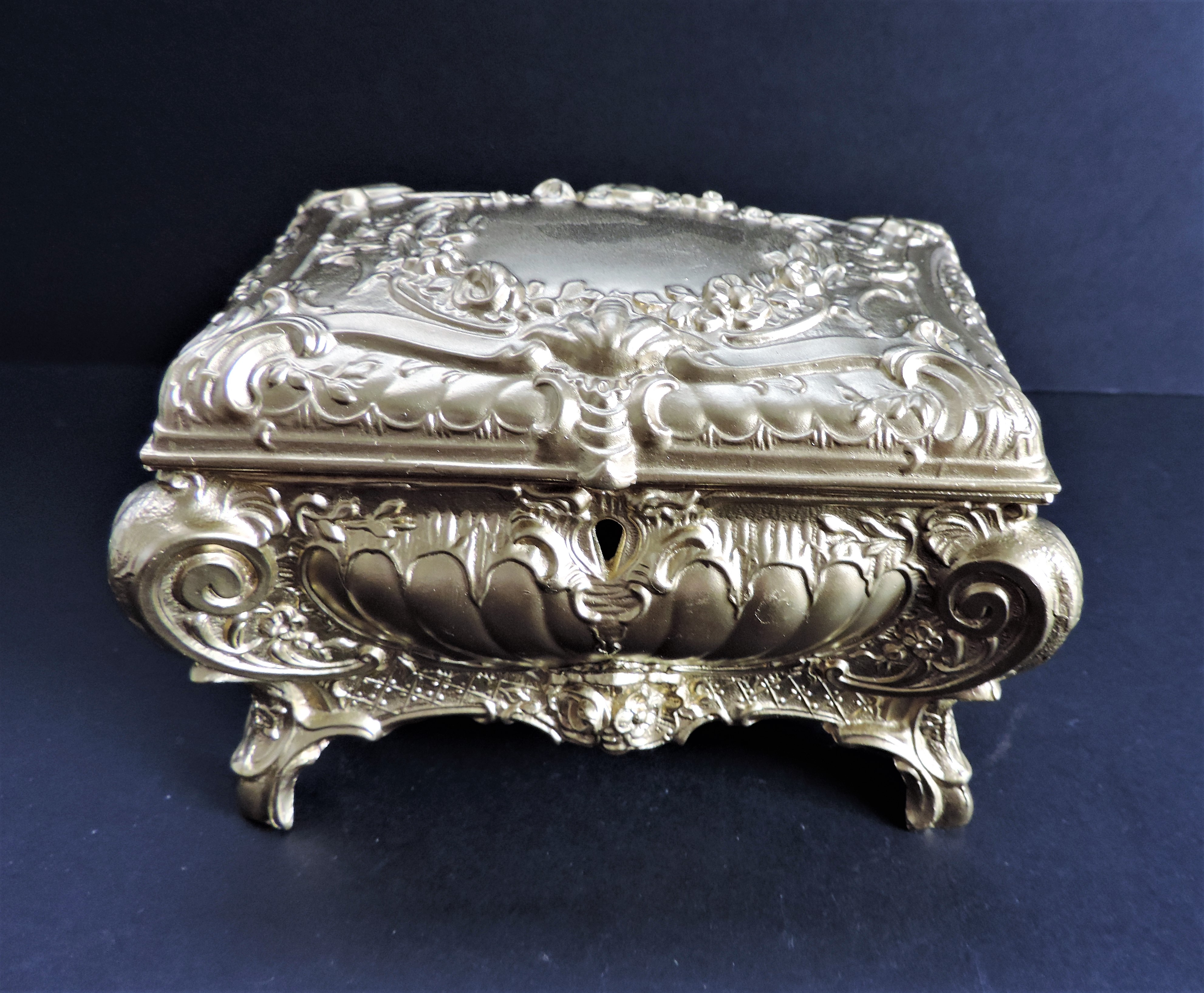 Antique Gold Metal Jewellery Casket - Image 4 of 4