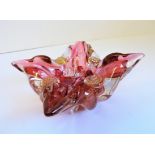 Vintage Barovier Toso Murano Red Gold Flecks Italian Art Glass Bowl