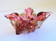 Vintage Barovier Toso Murano Red Gold Flecks Italian Art Glass Bowl