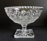Large Antique 19th Century Crystal Fruit Bowl Raised on Square Foot