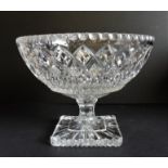 Large Antique 19th Century Crystal Fruit Bowl Raised on Square Foot