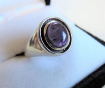 Mens 1.25 Carat Cabochon Amethyst Ring in Sterling Silver