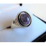 Mens 1.25 Carat Cabochon Amethyst Ring in Sterling Silver