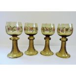 Set of 4 Antique Bohemian Fritz Herkert Roemer Hock Glasses