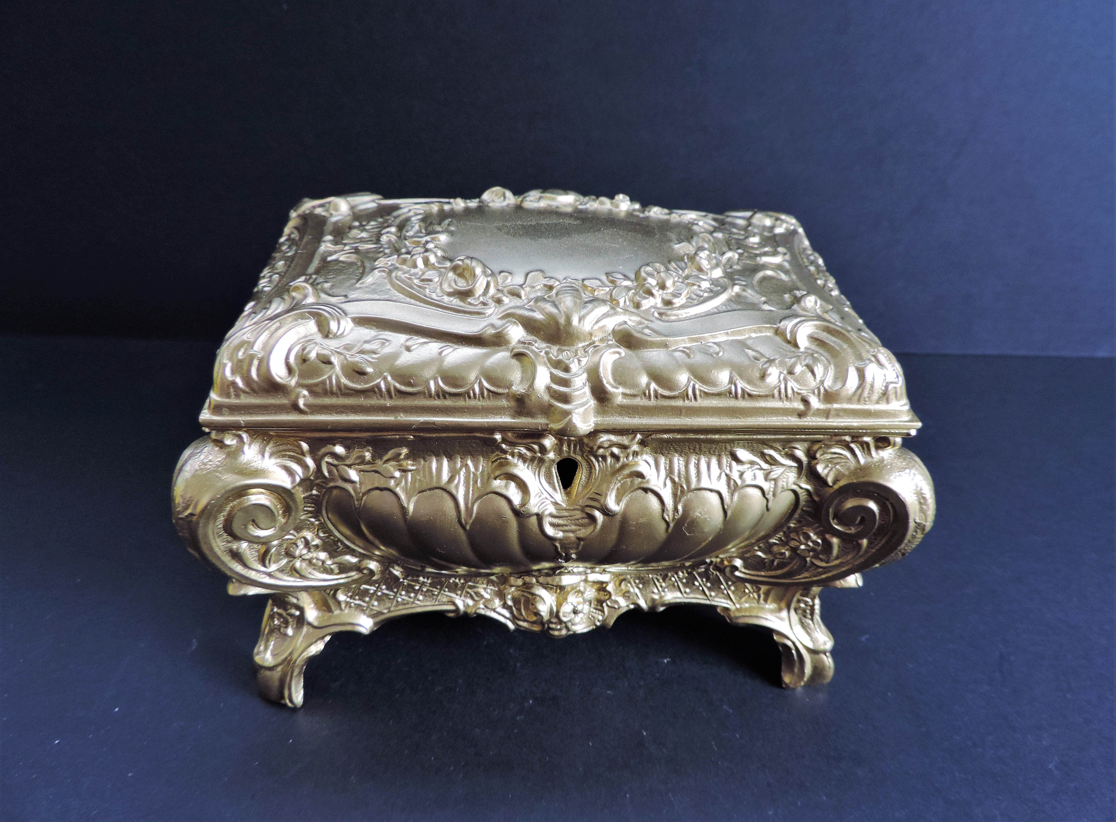 Antique Gold Metal Jewellery Casket - Image 2 of 4