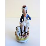 Antique Miniature Staffordshire Figurine Man & His Dog c.1860