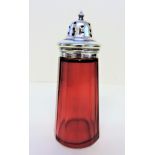 Antique Cranberry Glass & Silver Plate Sugar Sifter/Shaker