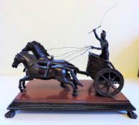 19th C. French Bronze Roman Charioteer Sculpture on Marble Base