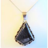 Sterling Silver Cobalt Blue Glitter Quartz Pendant Necklace