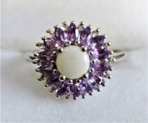 Opal and Tanzanite Sterling Silver Cluster Ring