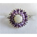 Opal and Tanzanite Sterling Silver Cluster Ring