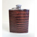 Brown Croc Leather 6oz Hip Flask