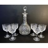 Vintage Crystal Decanter & 6 Crystal Wine Glasses