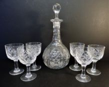 Vintage Crystal Decanter & 6 Crystal Wine Glasses
