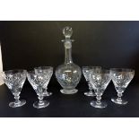 Vintage Crystal Decanter and Glasses Drinks Set