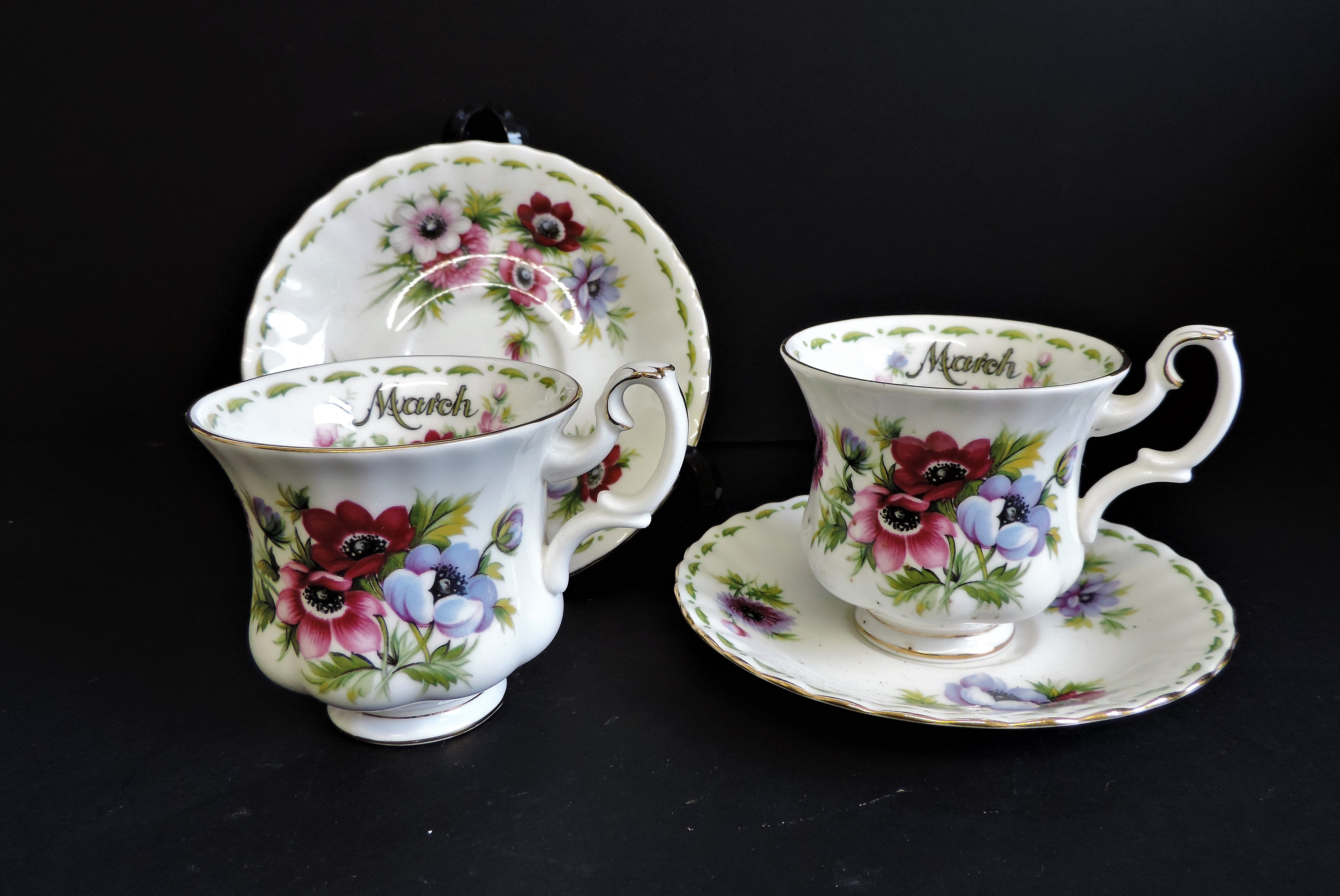 Pair Royal Albert Bone China Cups and Saucers Flower of Months Series - Image 2 of 10