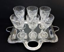 6 Crystal Glasses & Silver Plated Serving Tray