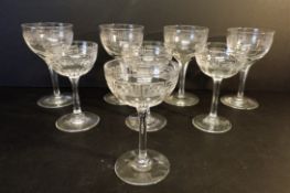 Antique Art Nouveau Greek Key Etched Crystal Wine Glasses