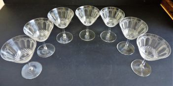 Set 7 Antique Edwardian Etched Martini/Cocktail/Champagne Glasses