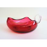 Victorian Cranberry Glass Dish with Handle