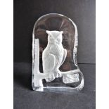 Rock Crystal Glass Owl Sculpture Paperweight