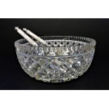 19th Century Georgian Cut Crystal Bowl & Mother of Pearl Handled Servers