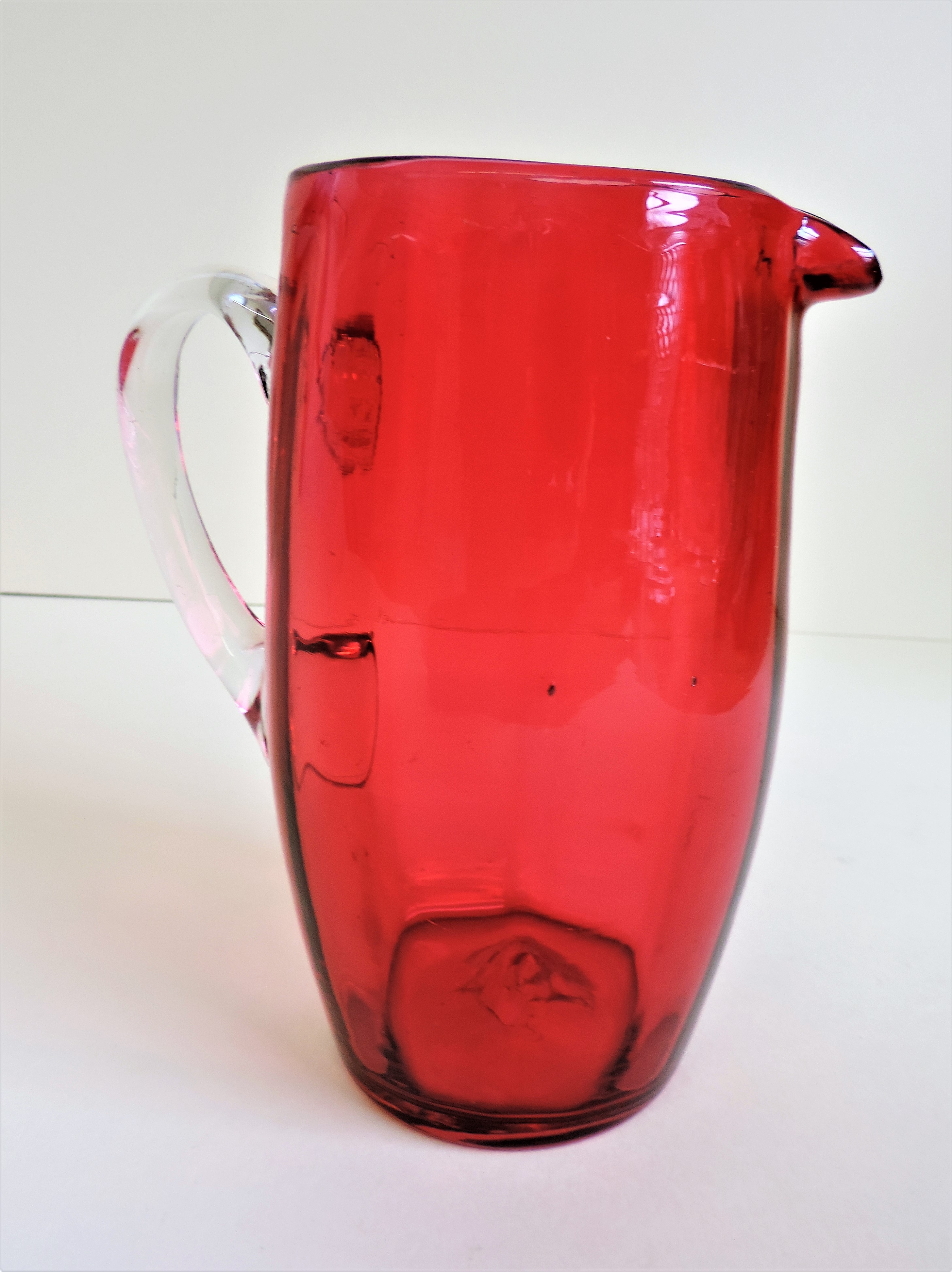 Antique Hand Blown Cranberry Glass Jug - Image 2 of 4